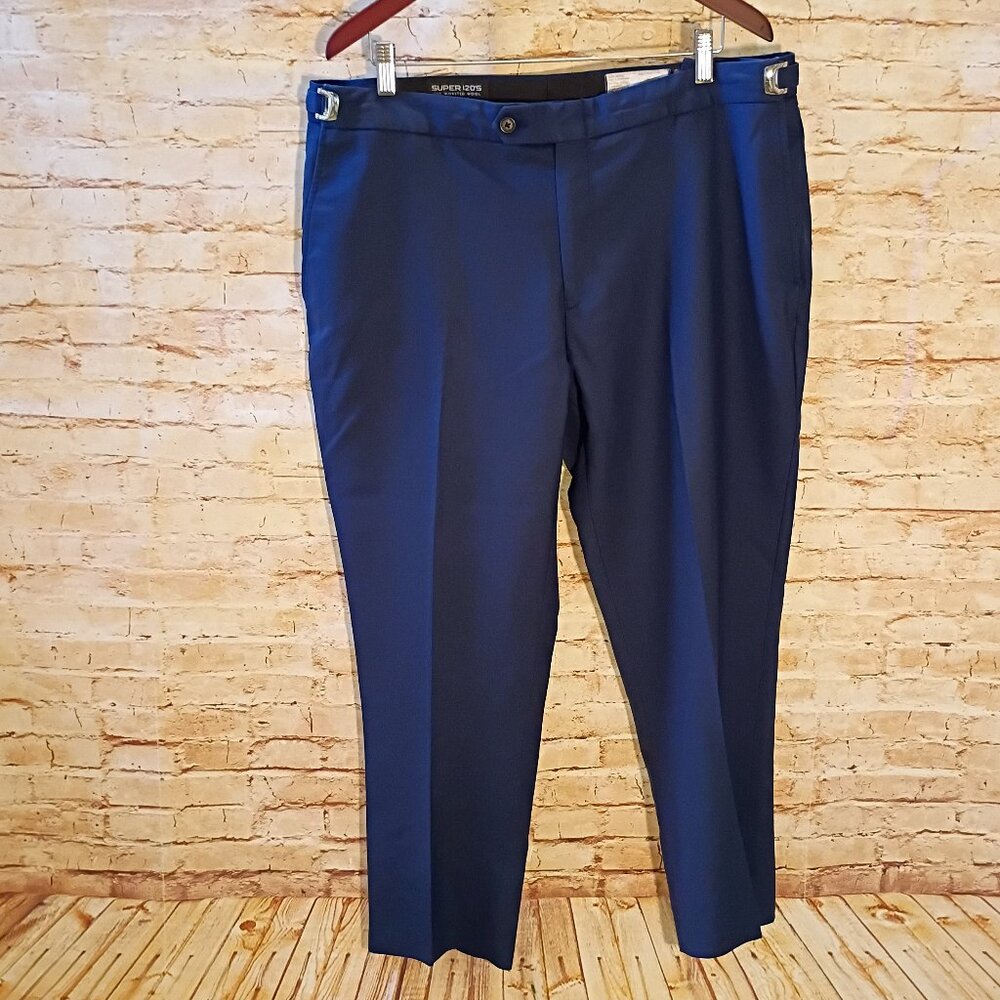 NWOT Super120S Lightweight Navy Men's Wool Pant w/Adjustable Waist 40 Slim